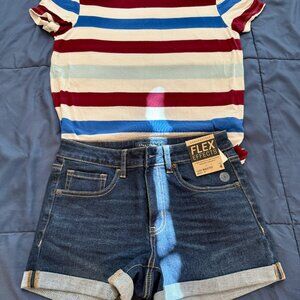 Stripes & Jeans Bundle! AEROPOSTALE Shorts Size 4 + AMERICAN EAGLE T-Shirt 12-14